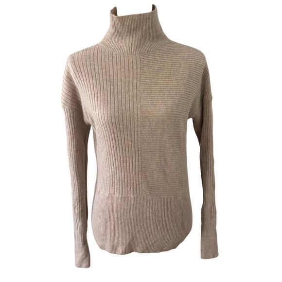 Summersalt Size XS Turtleneck Sweater Merino Wool Cashmere Oatmeal Ribbed FLAW - Picture 1 of 6